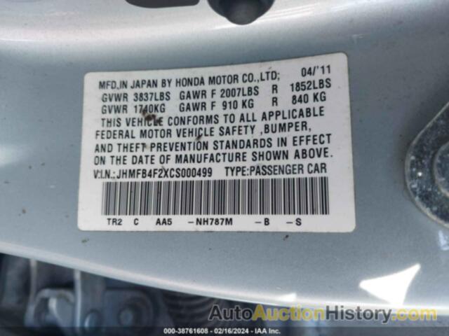 HONDA CIVIC HYBRID, JHMFB4F2XCS000499