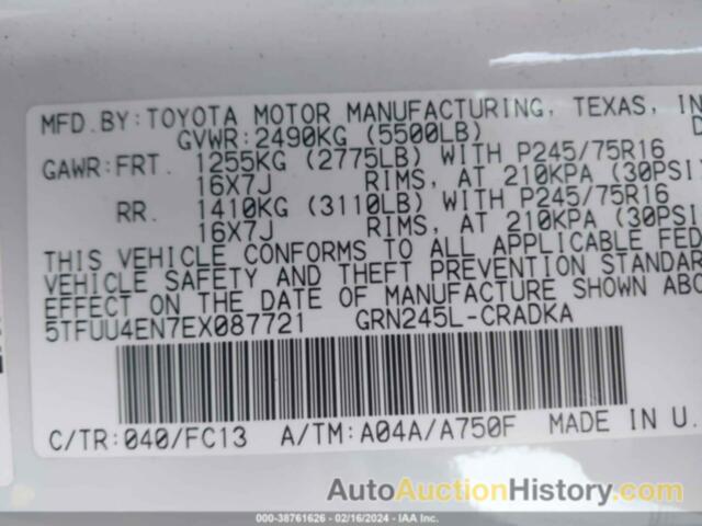 TOYOTA TACOMA BASE V6, 5TFUU4EN7EX087721