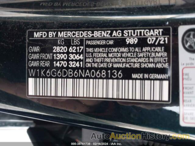MERCEDES-BENZ S 500 4MATIC, W1K6G6DB6NA068136