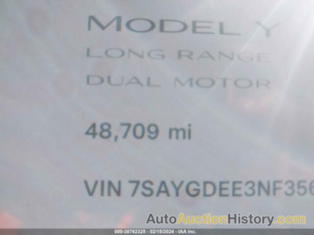 TESLA MODEL Y LONG RANGE DUAL MOTOR ALL-WHEEL DRIVE, 7SAYGDEE3NF356139