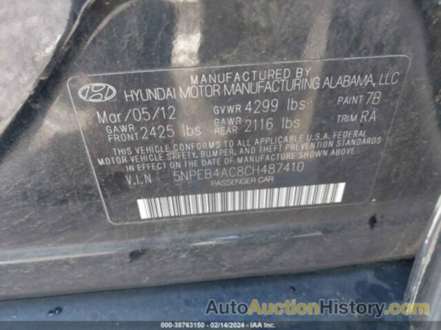 HYUNDAI SONATA GLS, 5NPEB4AC8CH487410