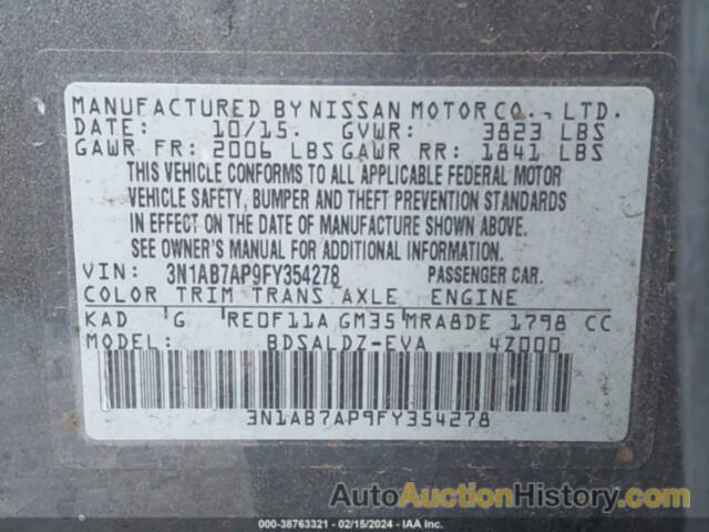 NISSAN SENTRA SV, 3N1AB7AP9FY354278