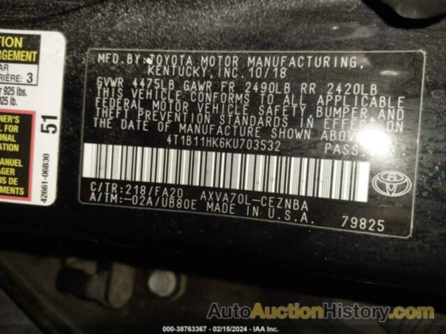 TOYOTA CAMRY LE, 4T1B11HK6KU703532