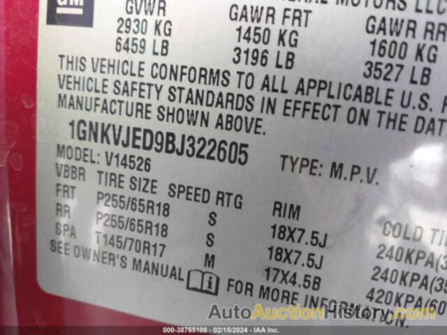 CHEVROLET TRAVERSE 2LT, 1GNKVJED9BJ322605