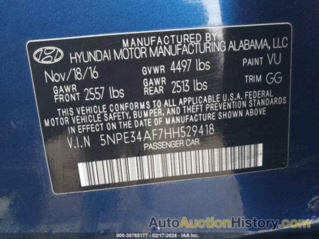 HYUNDAI SONATA SPORT, 5NPE34AF7HH529418