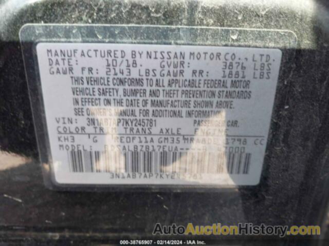 NISSAN SENTRA S, 3N1AB7AP7KY245781