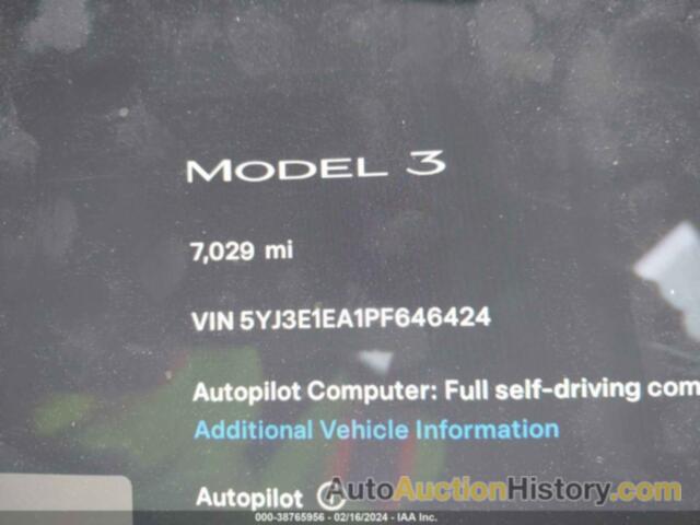TESLA MODEL 3 REAR-WHEEL DRIVE, 5YJ3E1EA1PF646424
