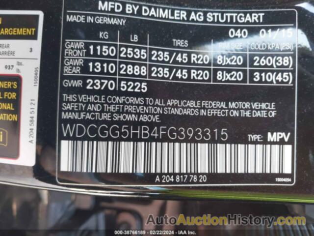 MERCEDES-BENZ GLK 350, WDCGG5HB4FG393315