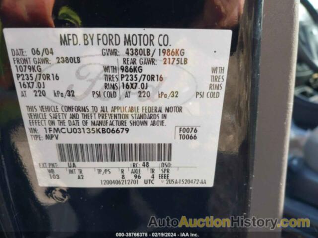 FORD ESCAPE XLT, 1FMCU03135KB06679