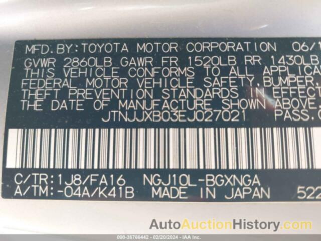 SCION IQ 10 SERIES, JTNJJXB03EJ027021