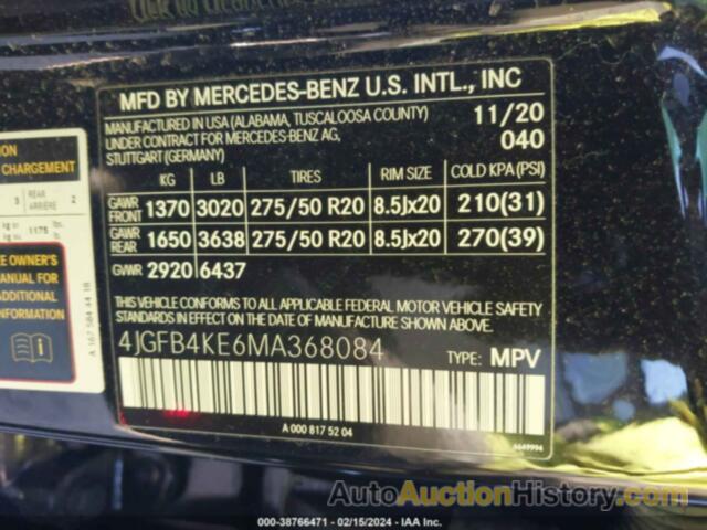 MERCEDES-BENZ GLE 350 4MATIC, 4JGFB4KE6MA368084