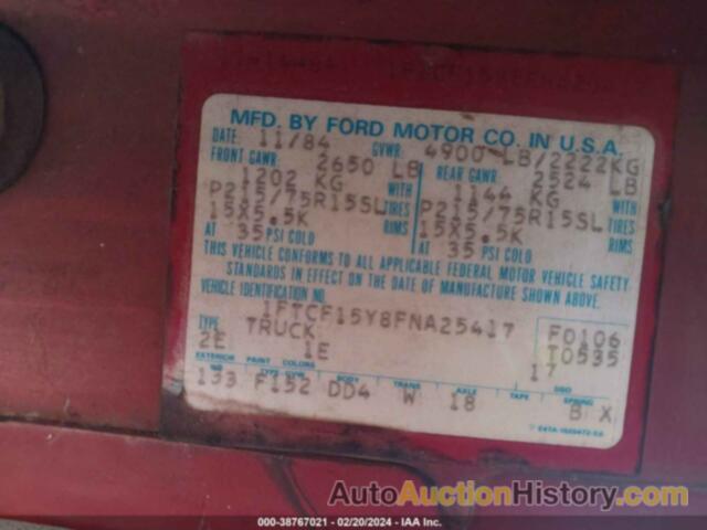 FORD F150, 1FTCF15Y8FNA25417