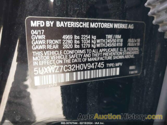BMW X3 SDRIVE28I, 5UXWZ7C32H0V94745