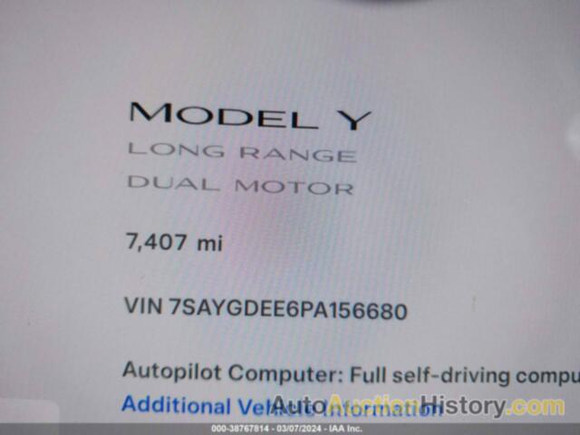TESLA MODEL Y AWD/LONG RANGE DUAL MOTOR ALL-WHEEL DRIVE, 7SAYGDEE6PA156680