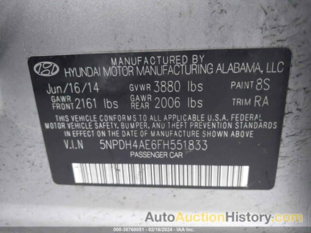 HYUNDAI ELANTRA SE/SPORT/LIMITED, 5NPDH4AE6FH551833