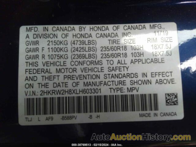 HONDA CR-V AWD EX-L, 2HKRW2H8XLH603301