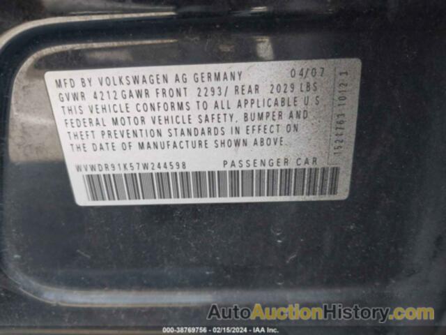 VOLKSWAGEN RABBIT 4-DOOR, WVWDR91K57W244598