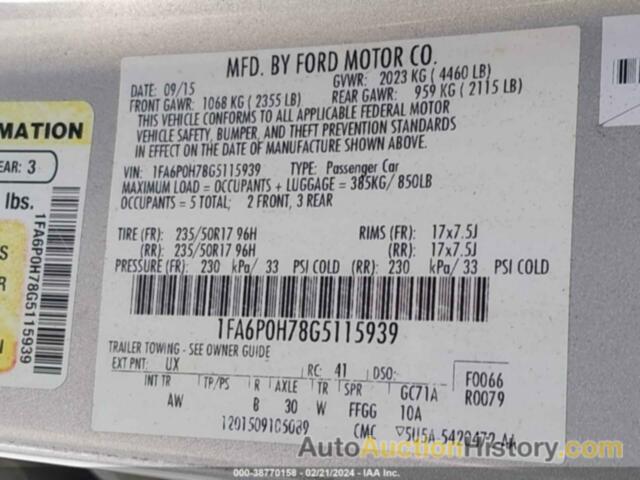 FORD FUSION SE, 1FA6P0H78G5115939