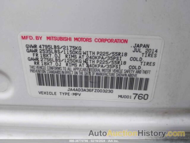 MITSUBISHI OUTLANDER SE, JA4AD3A36FZ003230