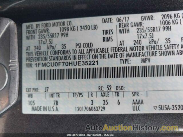 FORD ESCAPE S, 1FMCU0F70HUE35221