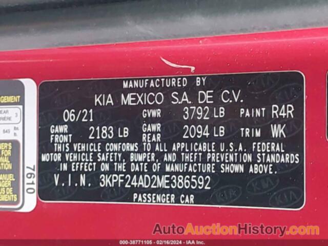 KIA FORTE LXS, 3KPF24AD2ME386592