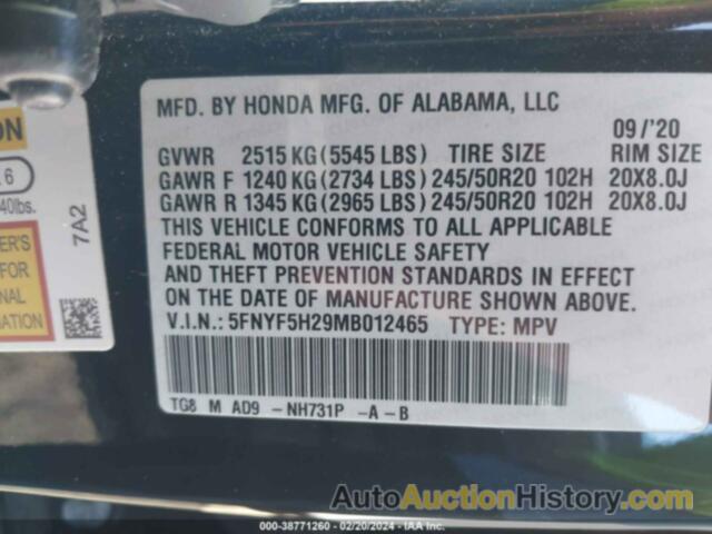 HONDA PILOT 2WD SPECIAL EDITION, 5FNYF5H29MB012465