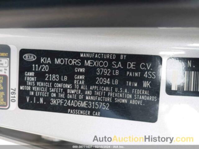 KIA FORTE LXS, 3KPF24AD6ME315752