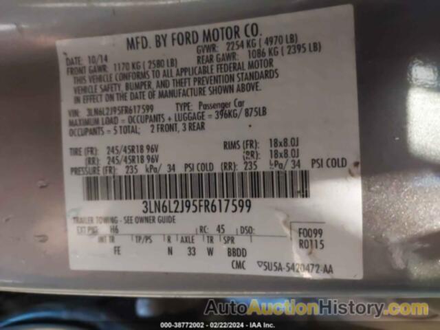 LINCOLN MKZ, 3LN6L2J95FR617599