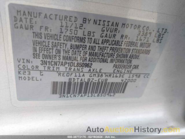 NISSAN VERSA 1.6 SV, 3N1CN7AP1DL850962