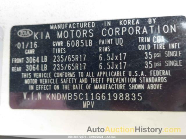 KIA SEDONA LX, KNDMB5C11G6198835