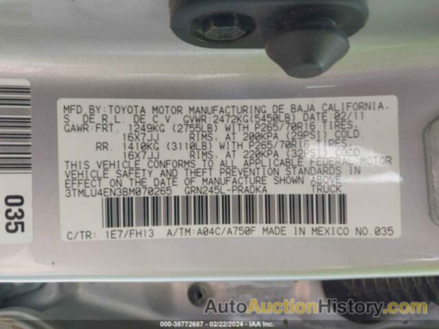 TOYOTA TACOMA BASE V6, 3TMLU4EN3BM070265