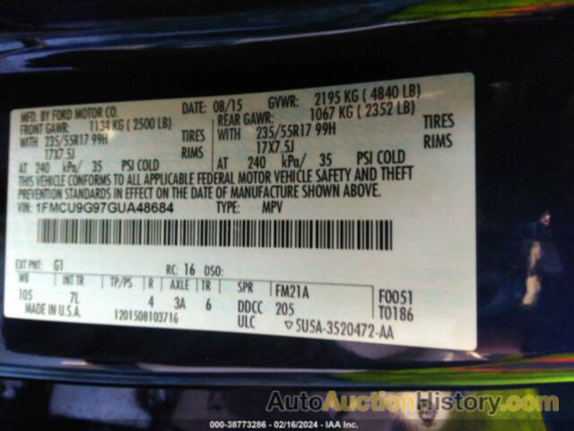 FORD ESCAPE SE, 1FMCU9G97GUA48684