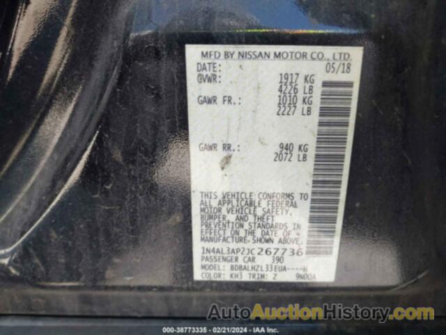 NISSAN ALTIMA 2.5 SR, 1N4AL3AP2JC267736