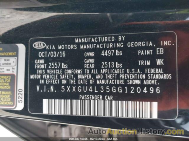 KIA OPTIMA EX, 5XXGU4L35GG120496