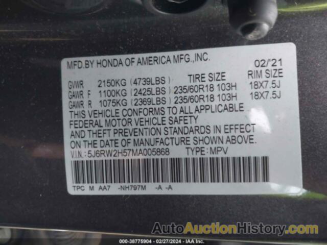 HONDA CR-V AWD EX, 5J6RW2H57MA005868