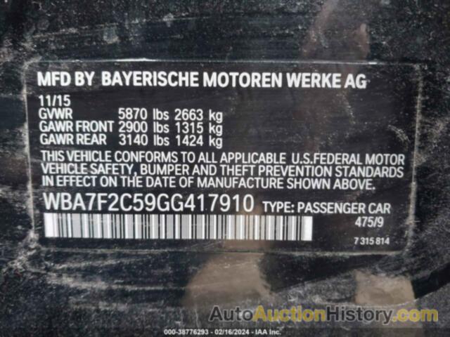 BMW 750I XDRIVE, WBA7F2C59GG417910