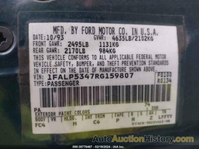 FORD TAURUS LX, 1FALP5347RG159807