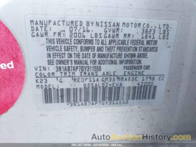 NISSAN SENTRA SV, 3N1AB7AP7GY311558