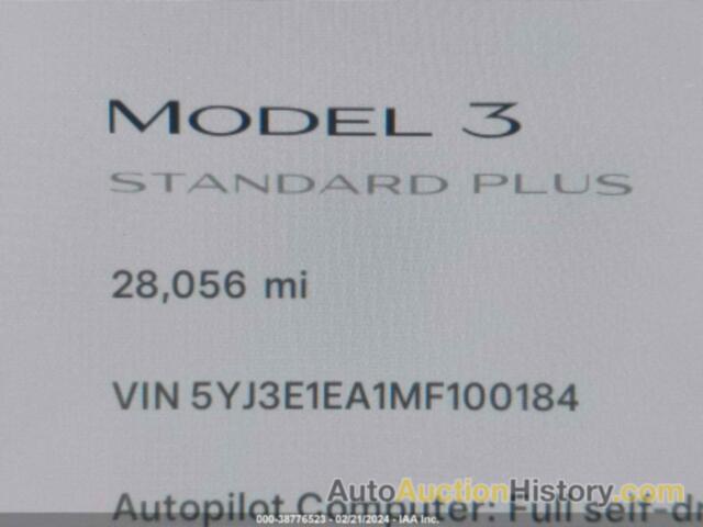 TESLA MODEL 3 STANDARD RANGE PLUS REAR-WHEEL DRIVE, 5YJ3E1EA1MF100184