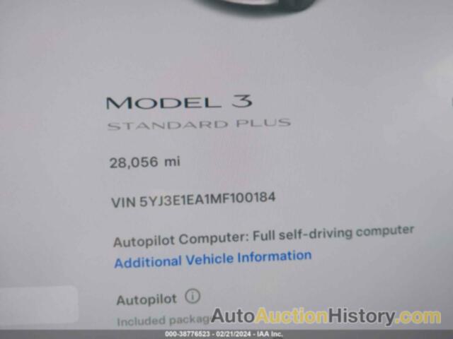 TESLA MODEL 3 STANDARD RANGE PLUS REAR-WHEEL DRIVE, 5YJ3E1EA1MF100184