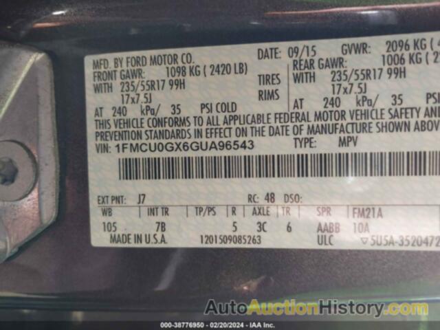 FORD ESCAPE SE, 1FMCU0GX6GUA96543