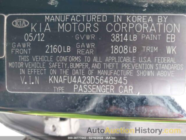 KIA FORTE EX, KNAFU4A23D5648945