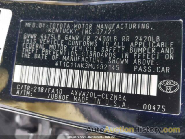 TOYOTA CAMRY LE, 4T1C11AK3MU492145