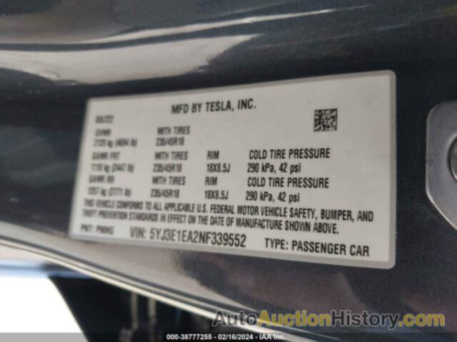 TESLA MODEL 3, 5YJ3E1EA2NF339552