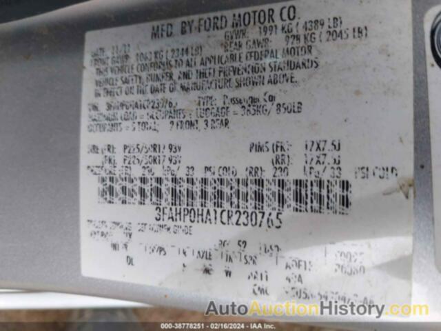 FORD FUSION SE, 3FAHP0HA1CR230765