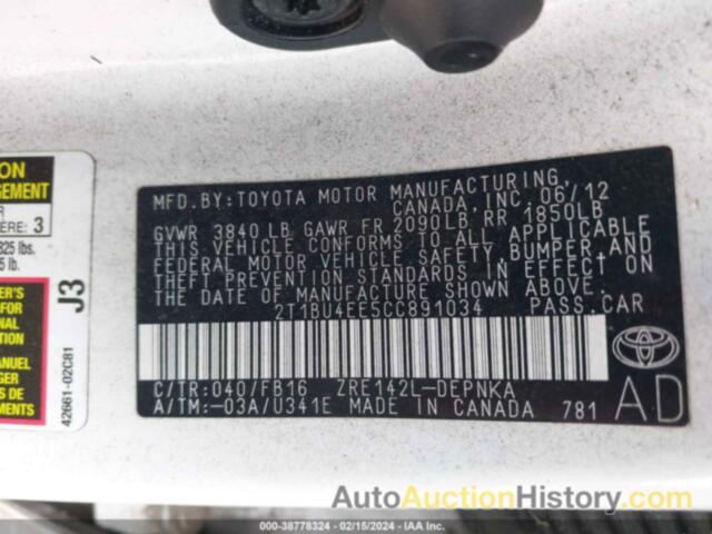 TOYOTA COROLLA LE, 2T1BU4EE5CC891034