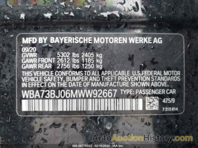BMW 540I XDRIVE, WBA73BJ06MWW92667