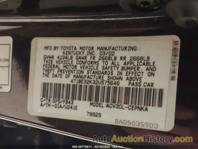 TOYOTA CAMRY LE, 4T1BE32K32U575646