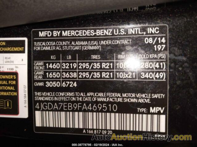 MERCEDES-BENZ ML 63 AMG 4MATIC, 4JGDA7EB9FA469510