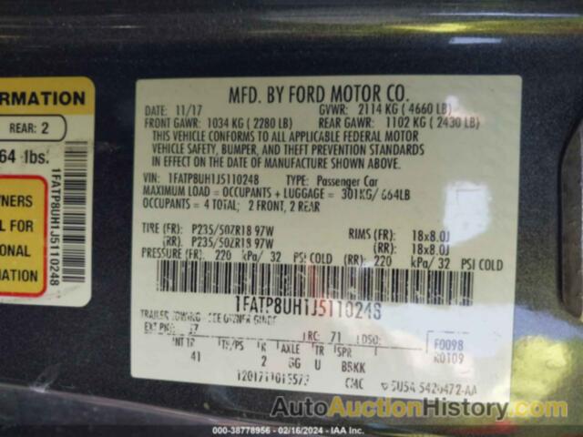 FORD MUSTANG ECOBOOST PREMIUM, 1FATP8UH1J5110248